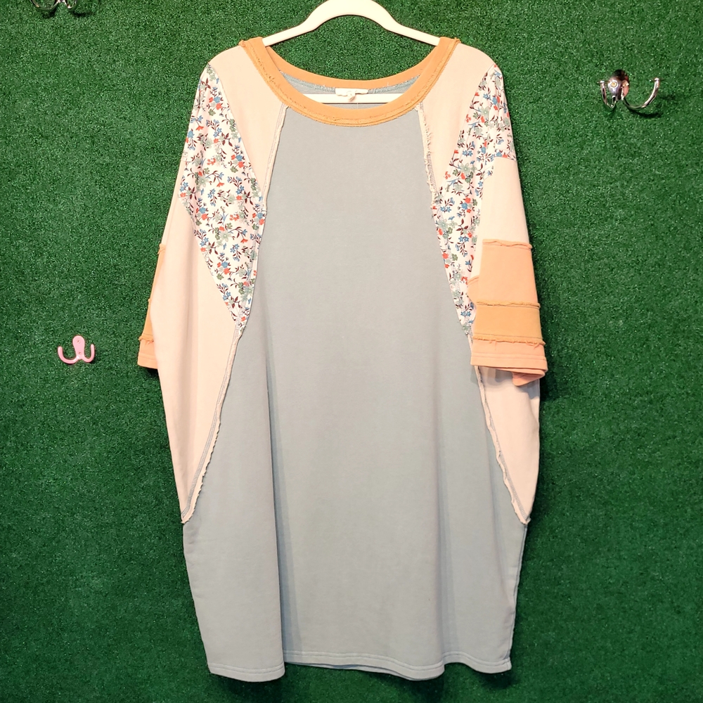 664 NWT Easel Floral Patchwork Tunic Midi Dress